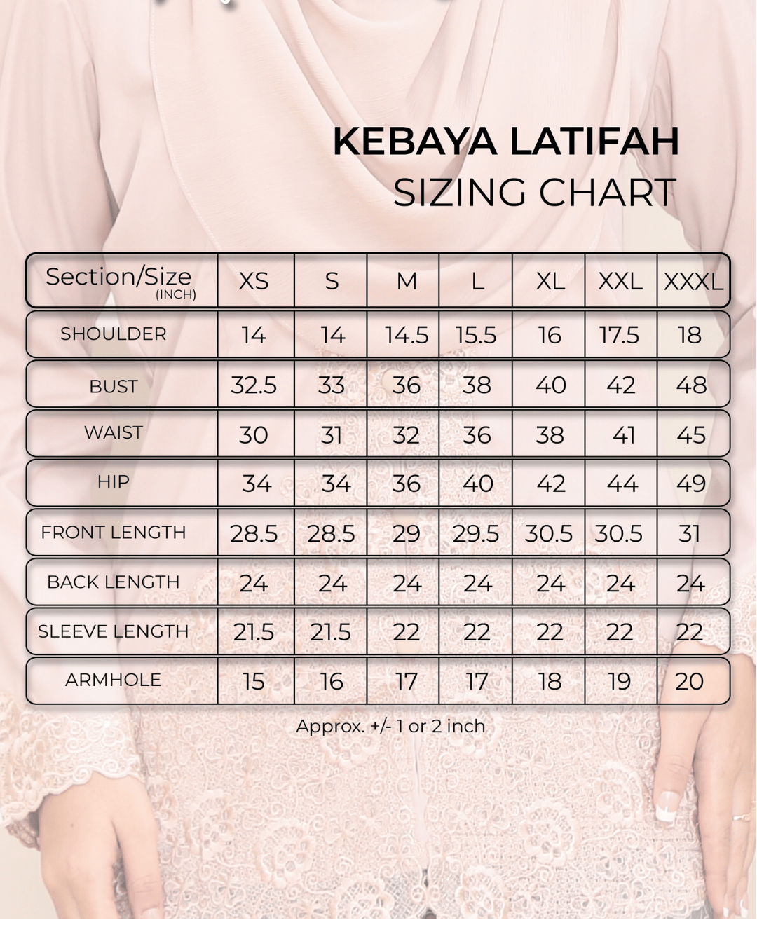 Sizing chart latifah