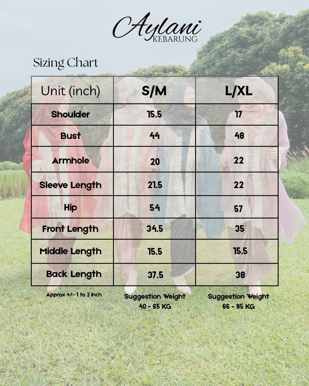SIZING CHART KEBARUNG AYLANI