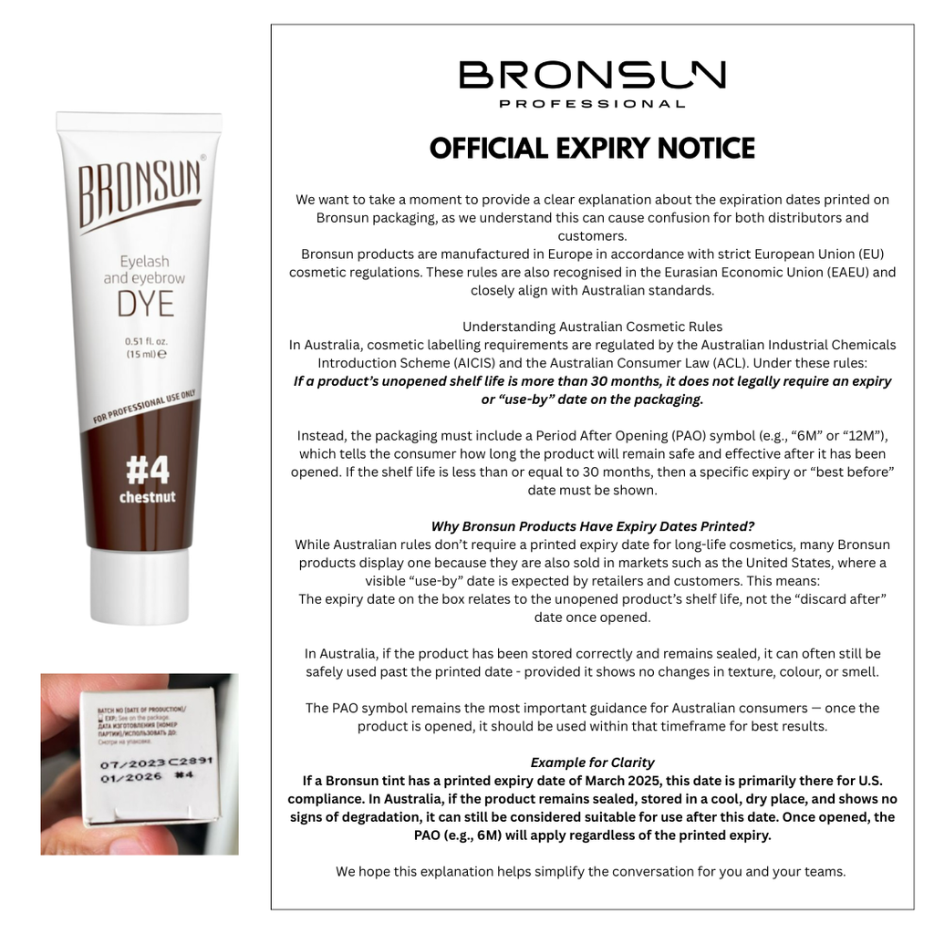 We want to take a moment to provide a clear explanation about the expiration dates printed on Bronsun packaging, as we understand this can cause confusion for both distributors and customers. Bron