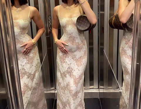 VINTAGE FLORAL LACE BACK MAXI DRESS 699.5