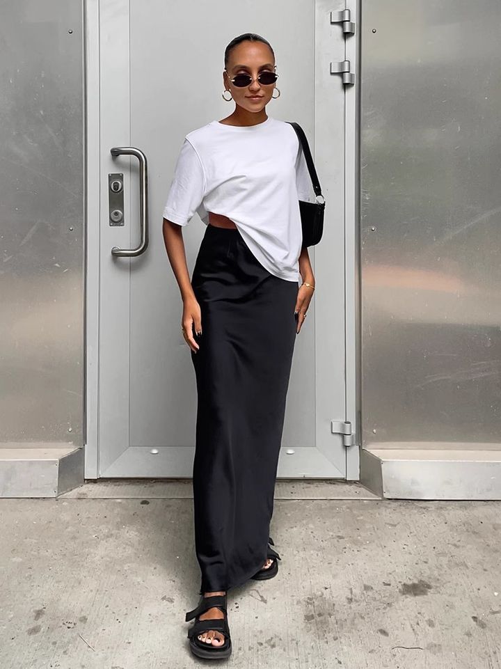 BLACK SATIN MAXI SKIRT - 699$-2