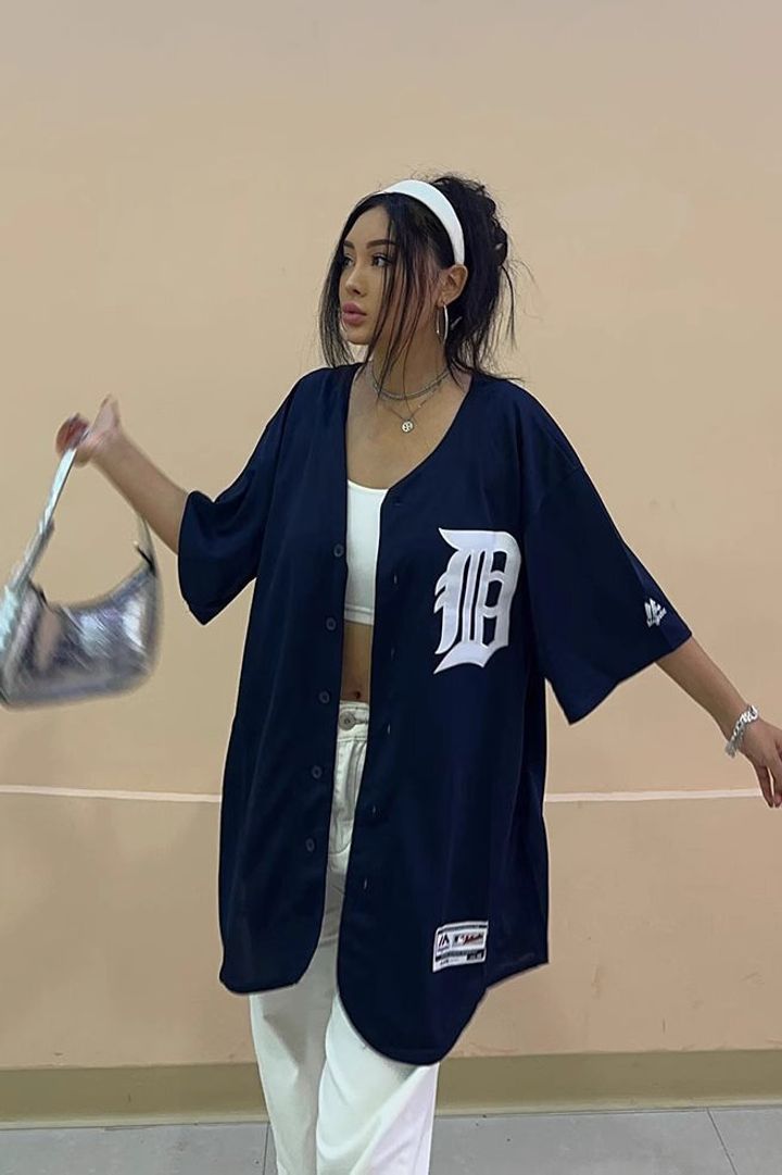MIDNIGHT BLUE BASEBALL BOYFRIEND OVERSIZED TEE - 1180-4