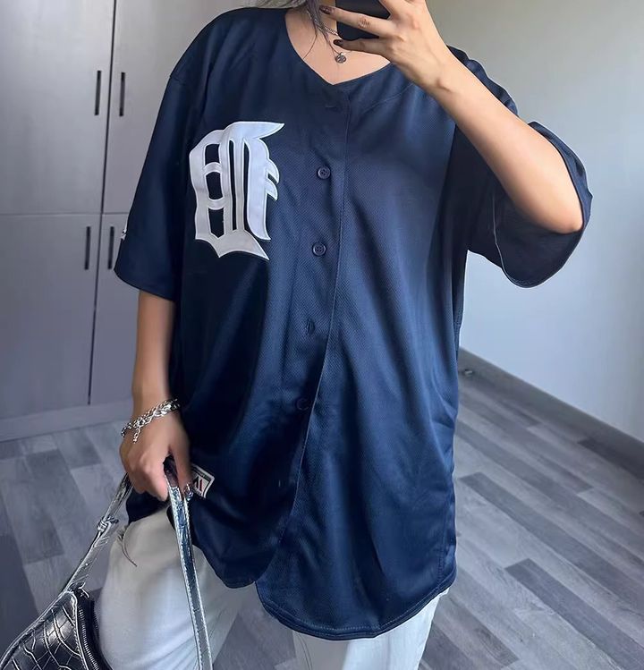 MIDNIGHT BLUE BASEBALL BOYFRIEND OVERSIZED TEE - 1180-3
