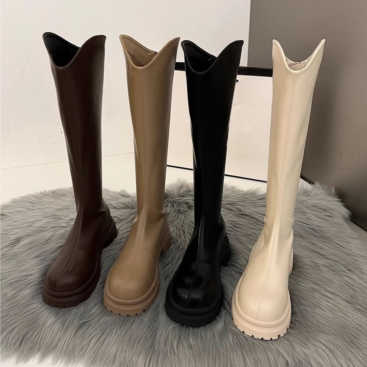 CHUNKY SOLE CALF HIGH BIKER BOOTS-1