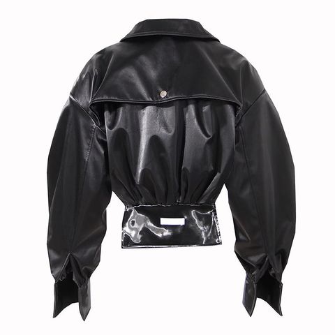 PU LEATHER CROP COLLAR JACKET IN BLACK -1580$-33