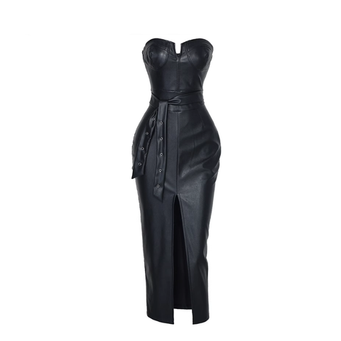 BARDOT BLACK LEATHER MAXI DRESS-1280$