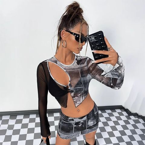 CHEEKY STREETWEAR MESH LONG SLEEVE MINI SKIRT SET-5