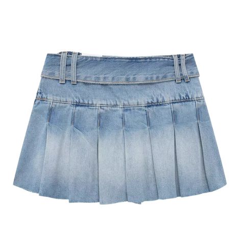 BLET FRONT Y2K VINTAGE PLATED DENIM MINI SKIRT -034