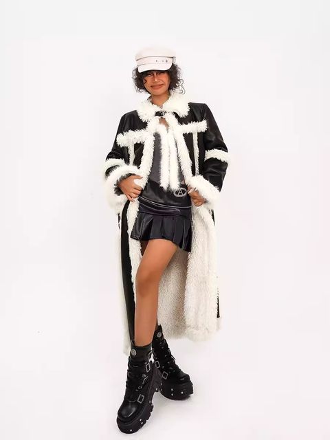 AVIATOR TEDDY FAUX FUR HEM TALL COAT -3