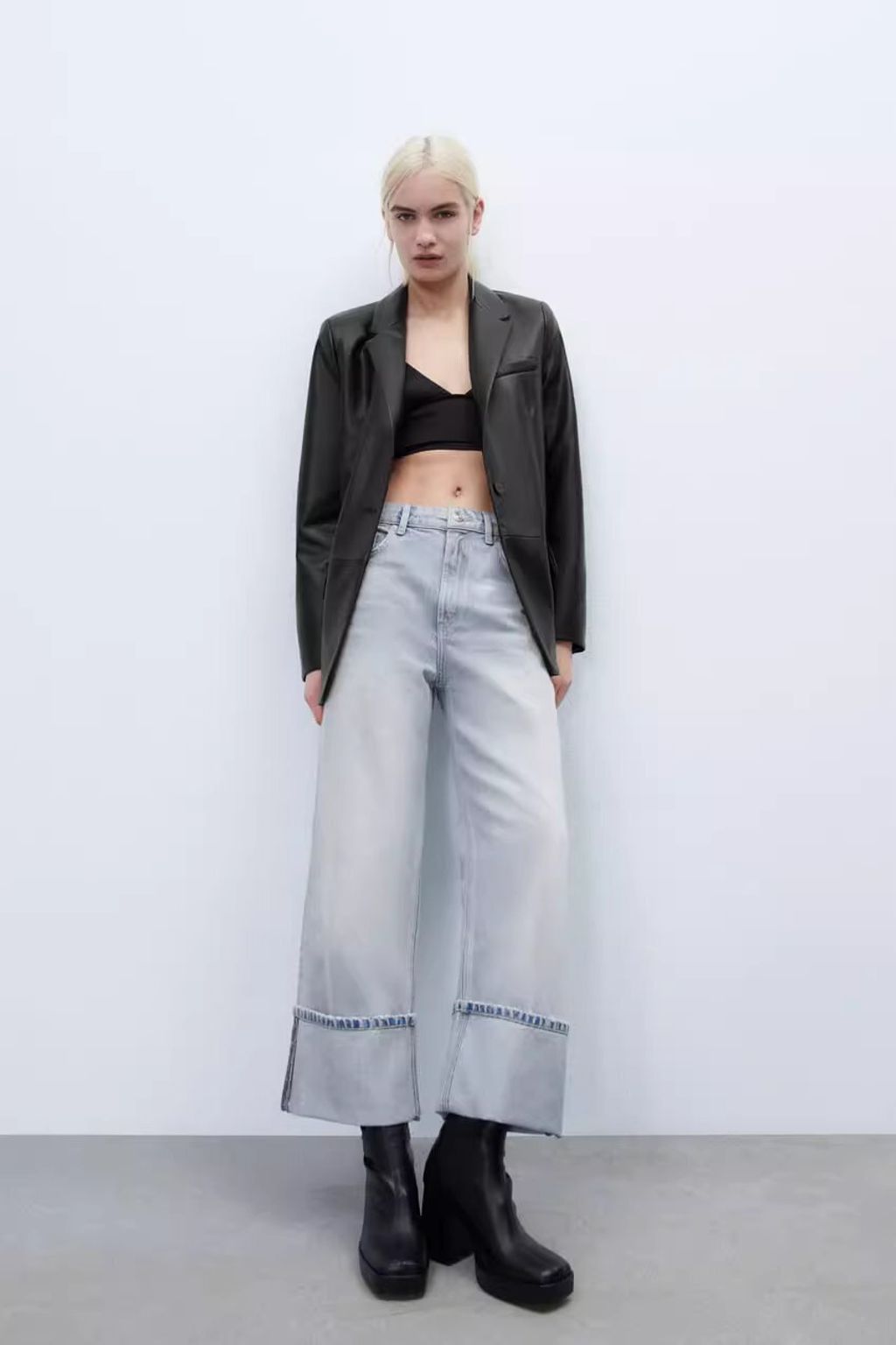 皮革FAUX LEATHER OVERSIZED BLAZER -04555