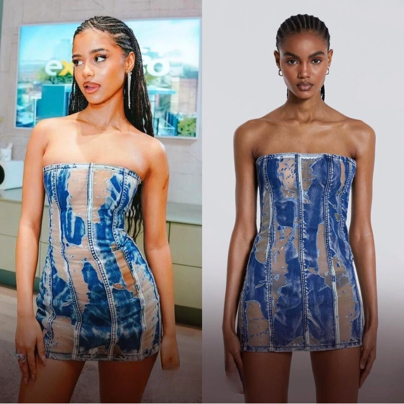 CHEEKY JADED LONDON & TYLA DENIM MESH BARDOT MINI DRESS  Cheekywawa