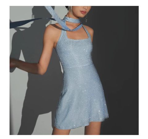 Sequin Cinderella BLUE MINI DRESS -3