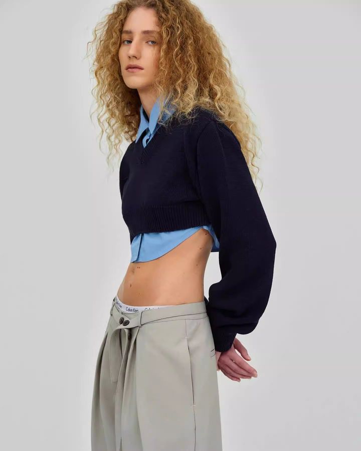 CROP KNITTED LONG SLEEVE SWEATER -899-002345