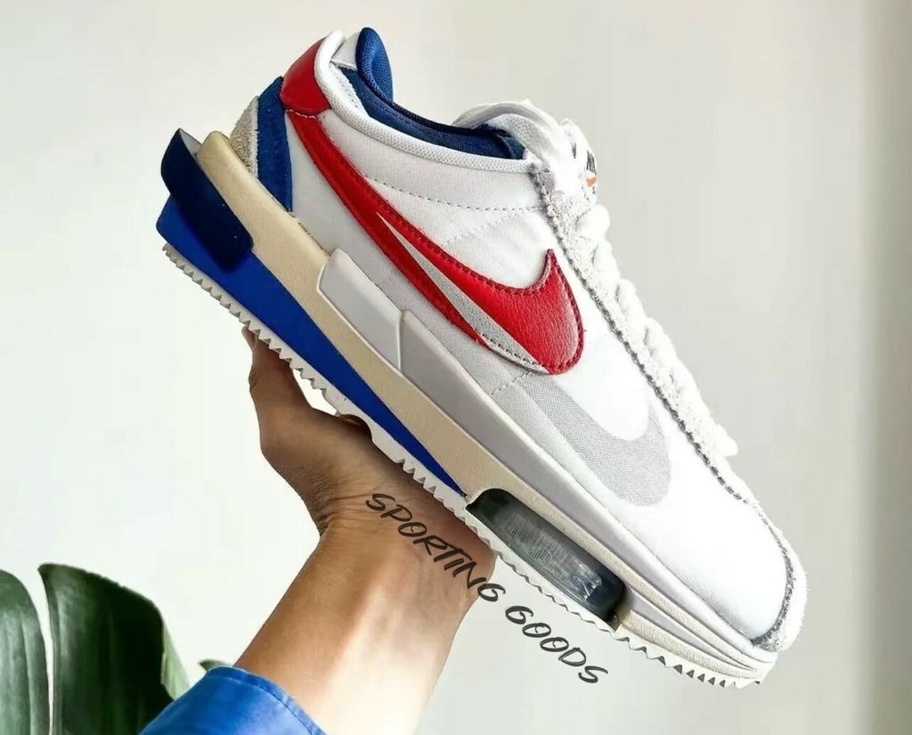 Sacai x Nike Zoom Cortez SP DQ0581-100 潮流復古聯名款阿甘鞋白紅藍