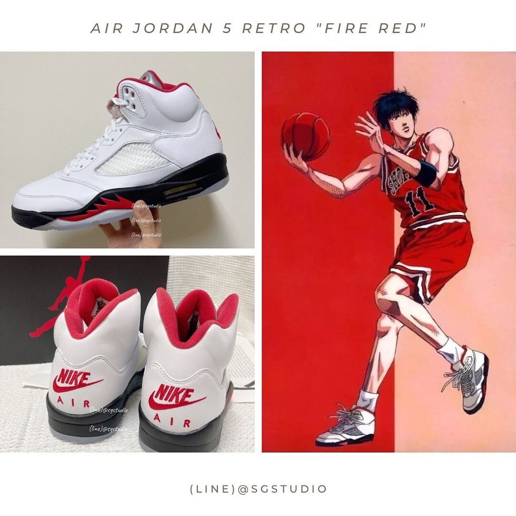 Air Jordan 5 Fire Red DA1911-102 灌籃高手白紅黑流川楓喬丹五代籃球鞋