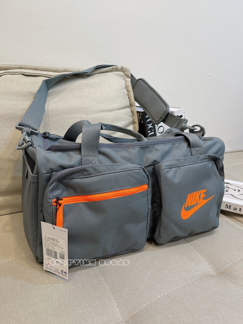 NIKE Future Pro BA6169-084 灰橘健身運動大容量肩背手提收納行李袋– S