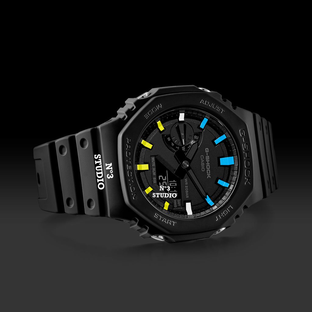 Casioak Black Dial (Handmade Blue-Yellow Marker) - 1A1 – No Casioak Black Dial (Handmade Blue-Yellow Marker) - 1A1 – No