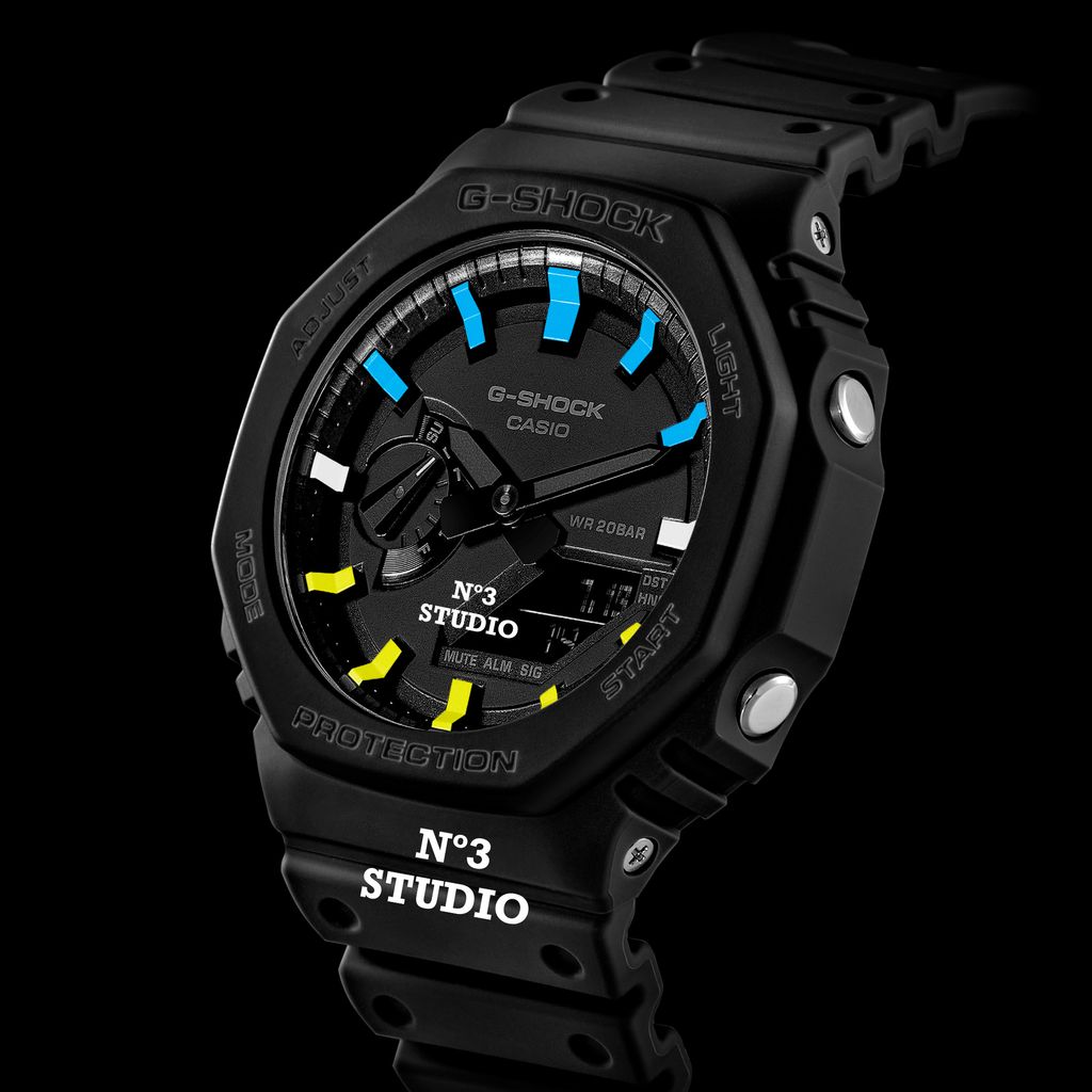 Casioak Black Dial (Handmade Blue-Yellow Marker) - 1A1 – No Casioak Black Dial (Handmade Blue-Yellow Marker) - 1A1 – No
