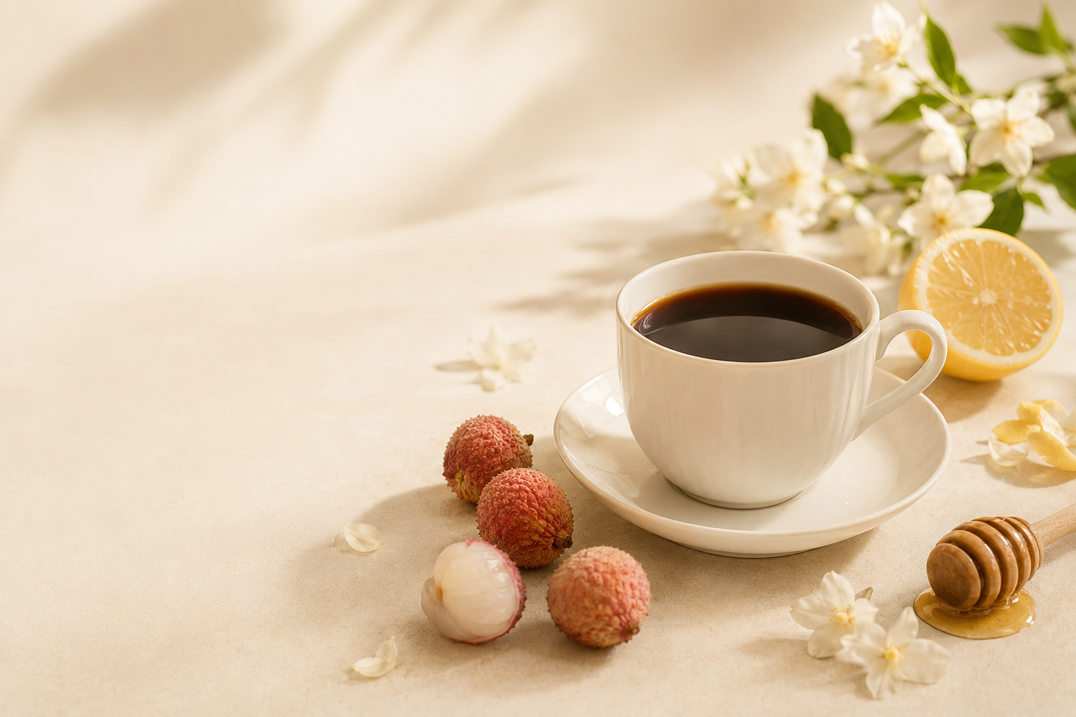 秘魯卡哈瑪卡蛋黃果莊園藝妓咖啡的茉莉花、檸檬、荔枝與蜂蜜風味情境