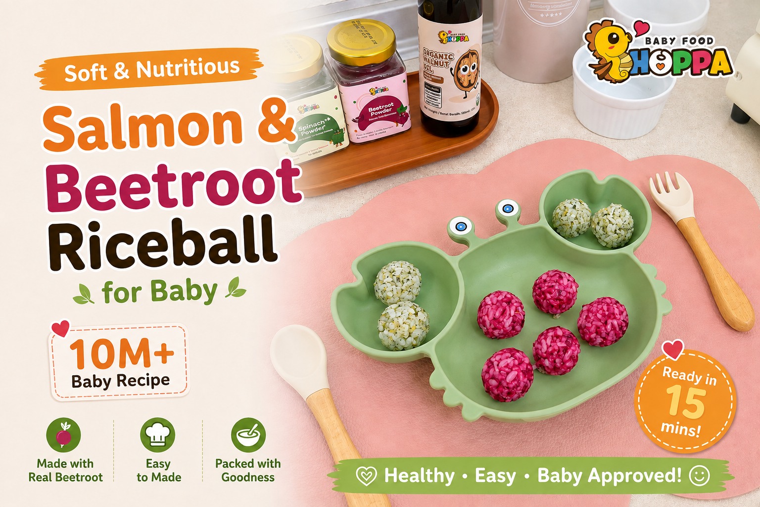 10M+ Easy Salmon Rice & Beetroot Rice Balls