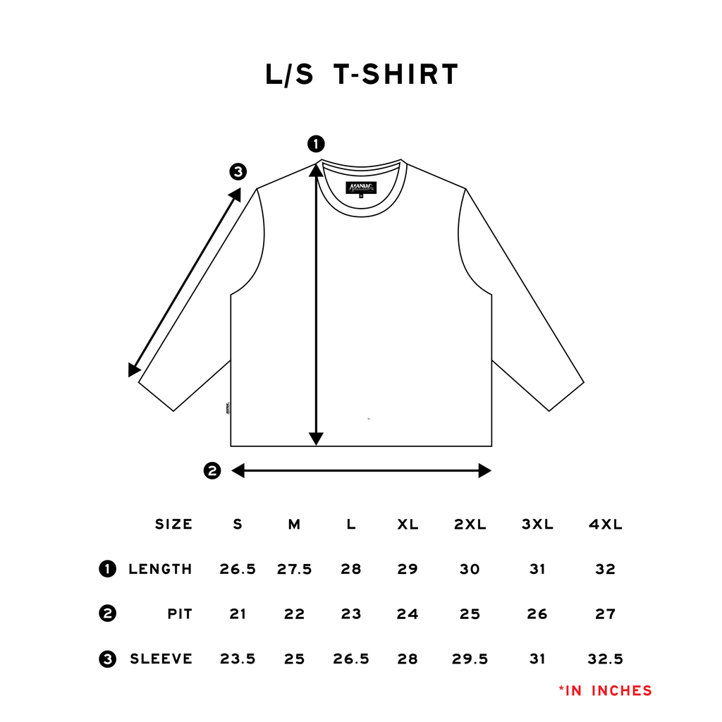 LS TSHIRT SIZE CHART