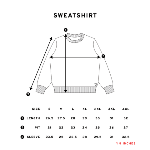 SIZE CHART (SWEATSHIRT)