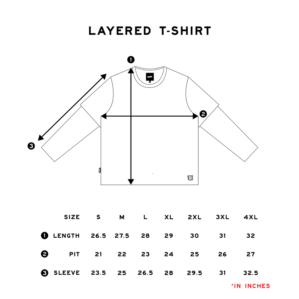 SIZE CHART (LAYERED T-SHIRT)
