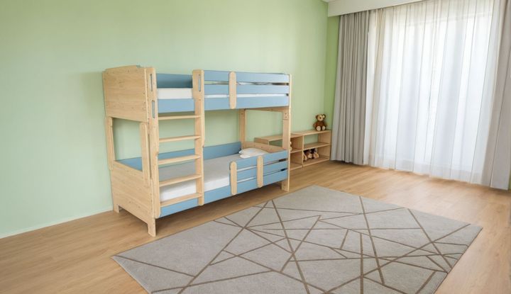 Unicraft & Decor Modular solid wood bed in soft pastel tones - playful, child- friendly colors with safe, rounded edges and modular design