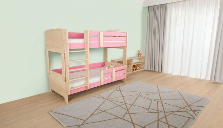 Unicraft & Decor Modular solid wood bed in soft pastel tones - playful, child- friendly colors with safe, rounded edges and modular design