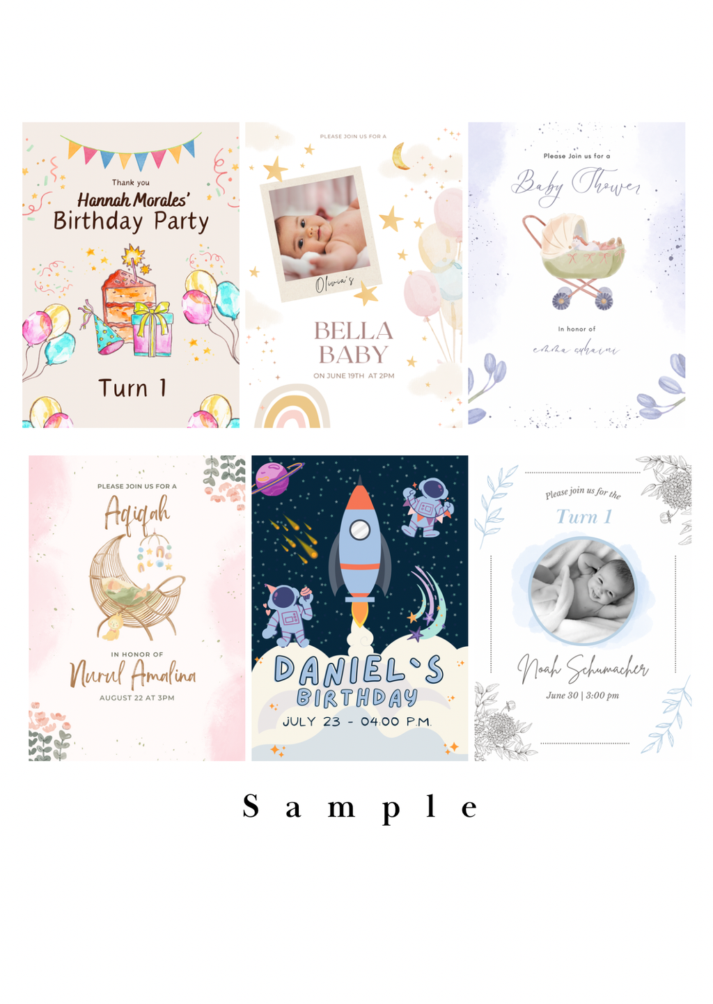 Pink and Brown Illustrative Baby Shower Invitation