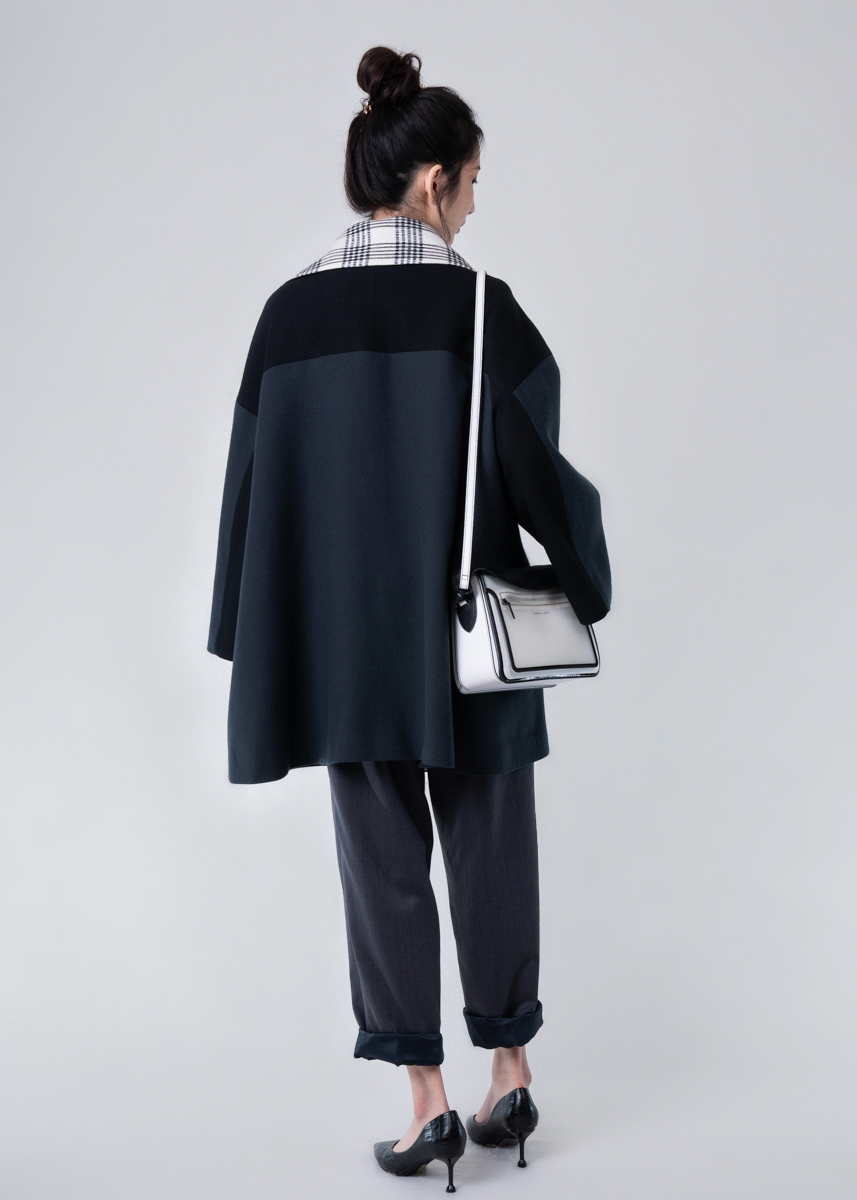 LAI.SH /2021AW/Oversized 微直筒翻領造型手工輕量羊毛大衣－黑墨灰綠8
