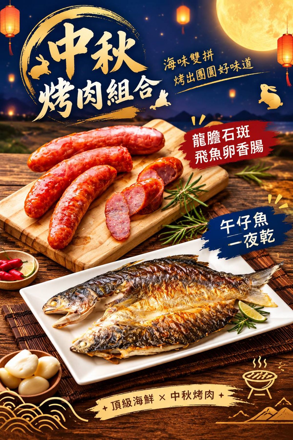 🌕中秋烤肉吃什麼？午仔魚一夜干＋龍膽石斑飛魚卵香腸，打造最強海陸雙饗