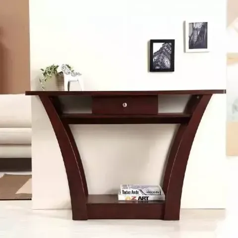 IMG-Walnut Flat Curved Console Table With Drawer-1