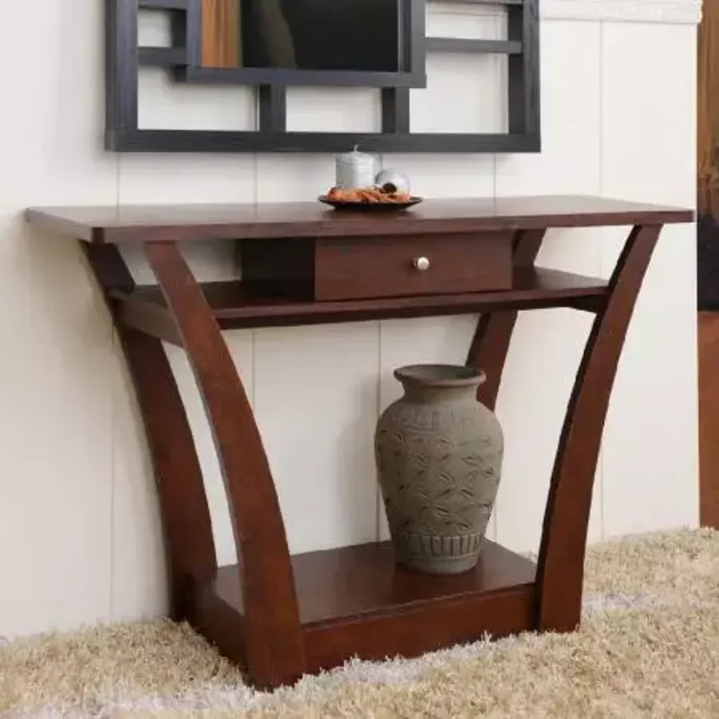 IMG-Walnut Flat Curved Console Table With Drawer-2