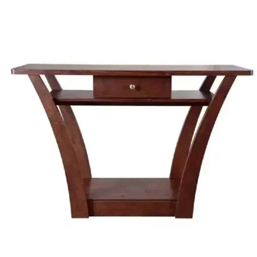 IMG-Walnut Flat Curved Console Table With Drawer-3